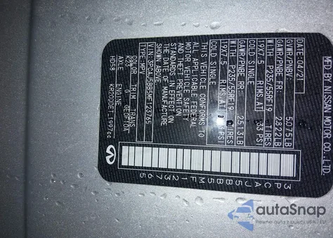 2021 Infiniti Qx50 Luxe Awd из США, поврежденный, VIN 3PCAJ5BB5MF123765